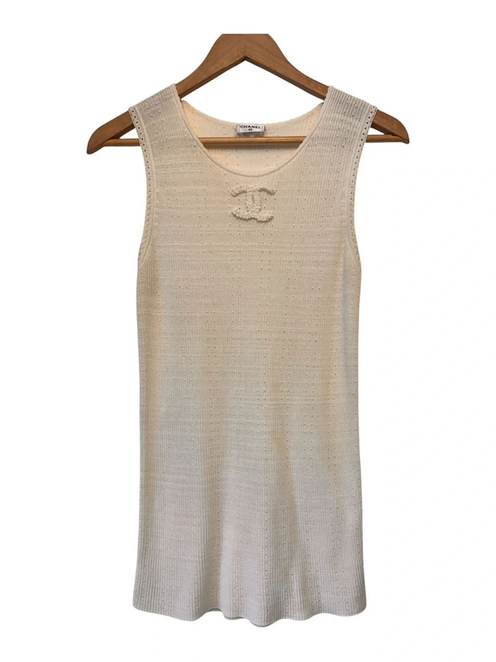 Chanel CC logo Cream Knit Top